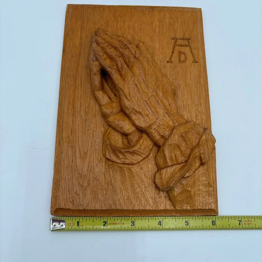 VTG Praying Hands Wall Wooden Plaque, Religious Decor, Hand Carved 9